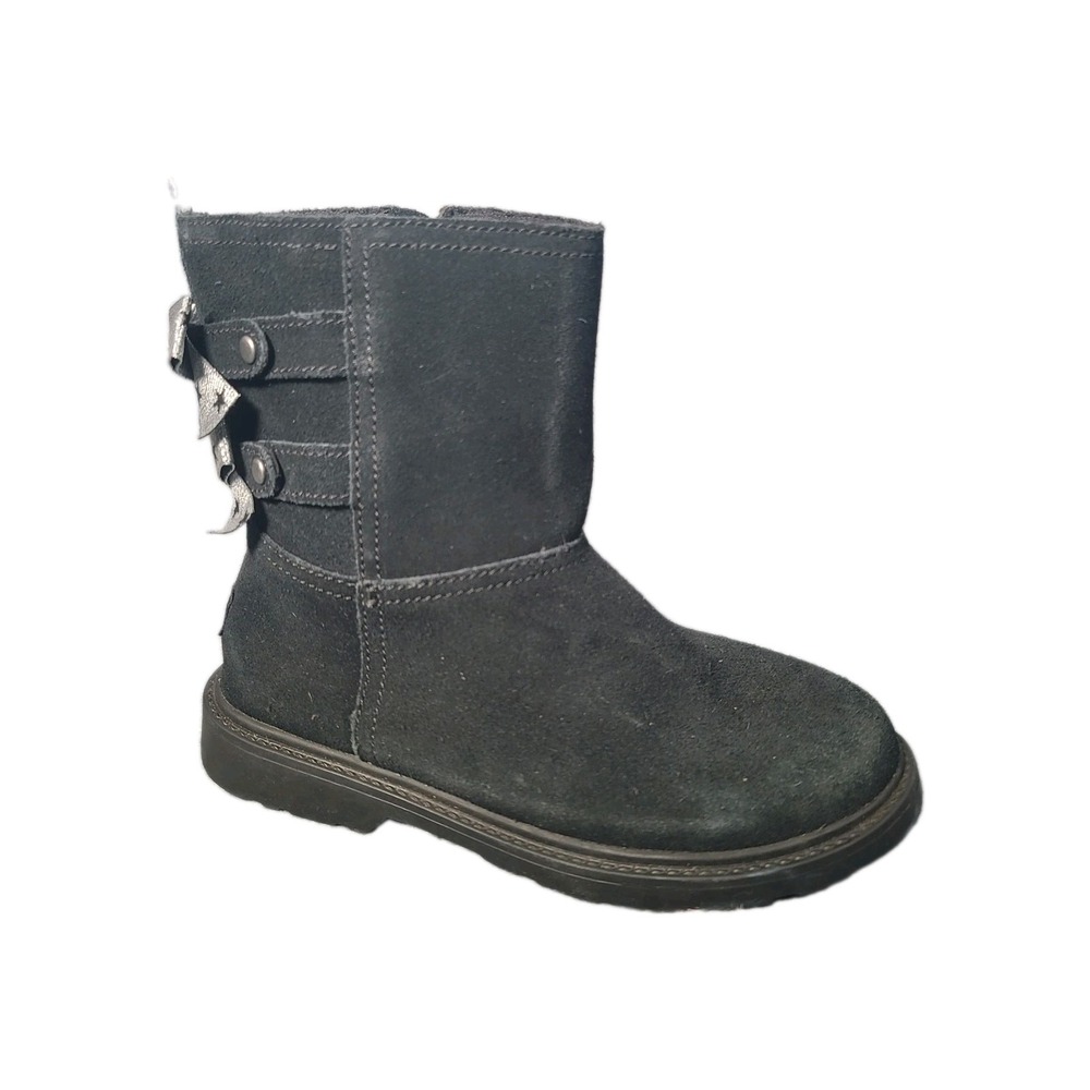 UGG T Tillee Black Suede Ankle Bootie Boots Baby Toddler Size 12 Silver Bows Zip